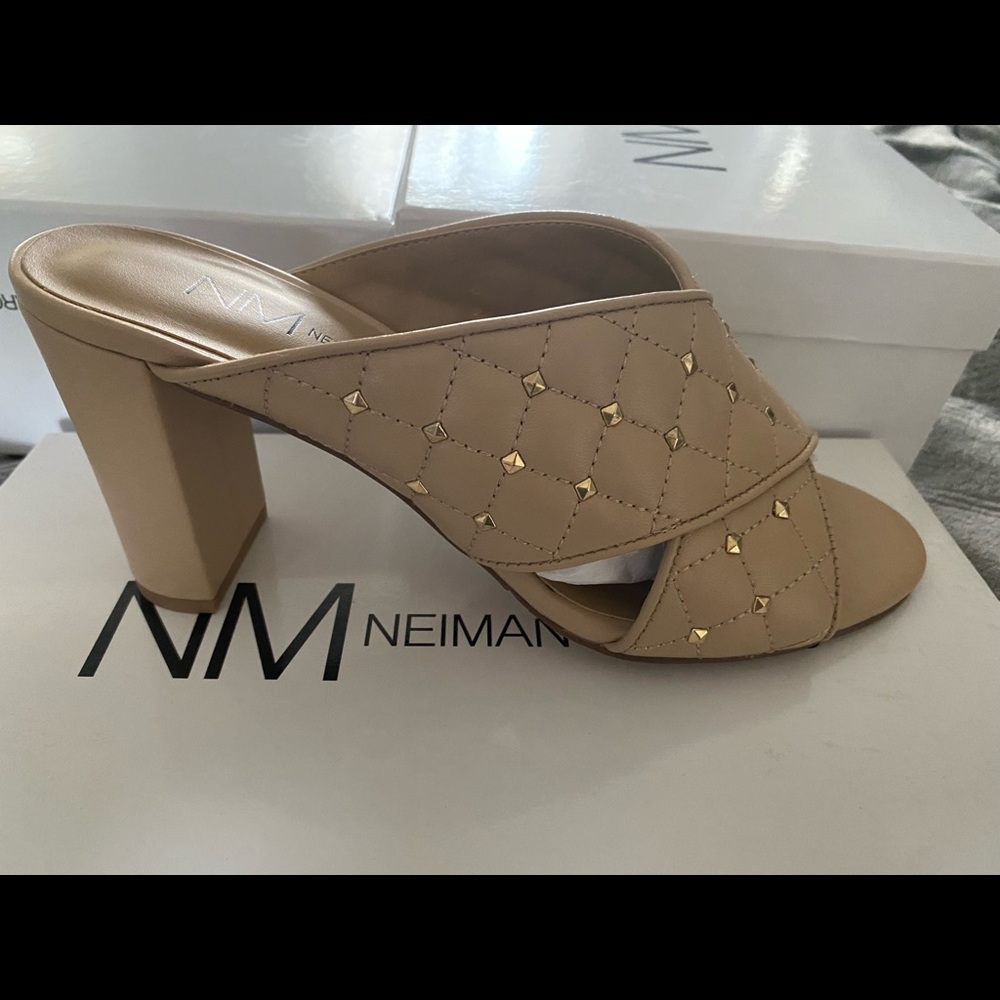 Nieman Marcus Ecru Nappa Mule Sandals